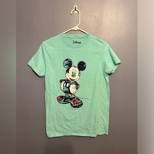 Women’s Disney‎ Mickey Mouse Mint Green Hawaiian Print Basic Tee Size Small